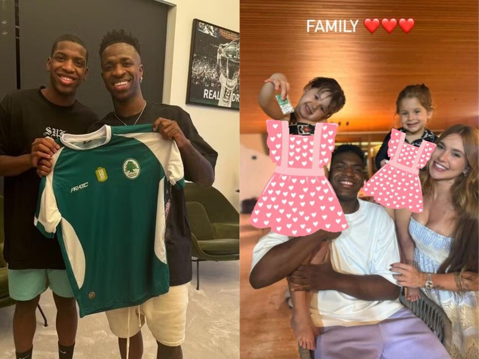Irm&atilde;o de Vini Jr. posta foto com Virginia e filhas na mans&atilde;o do jogador, no Rio: 'Fam&iacute;lia' &mdash; Foto: Instagram