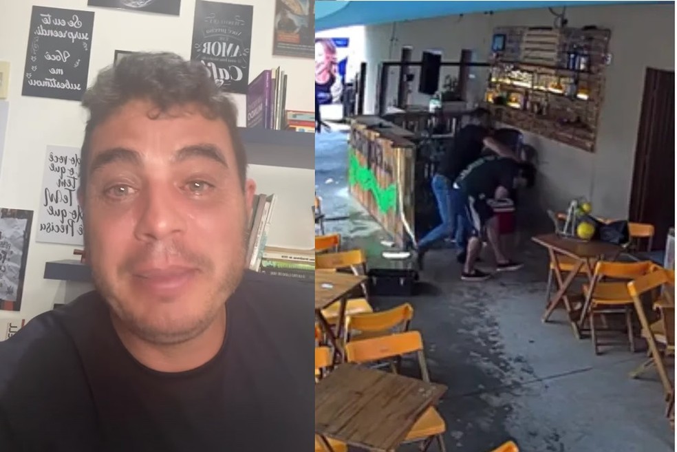 Dhomini agrediu ex-s&oacute;cio em bar em Goi&acirc;nia &mdash; Foto: Reprodu&ccedil;&atilde;o/G1