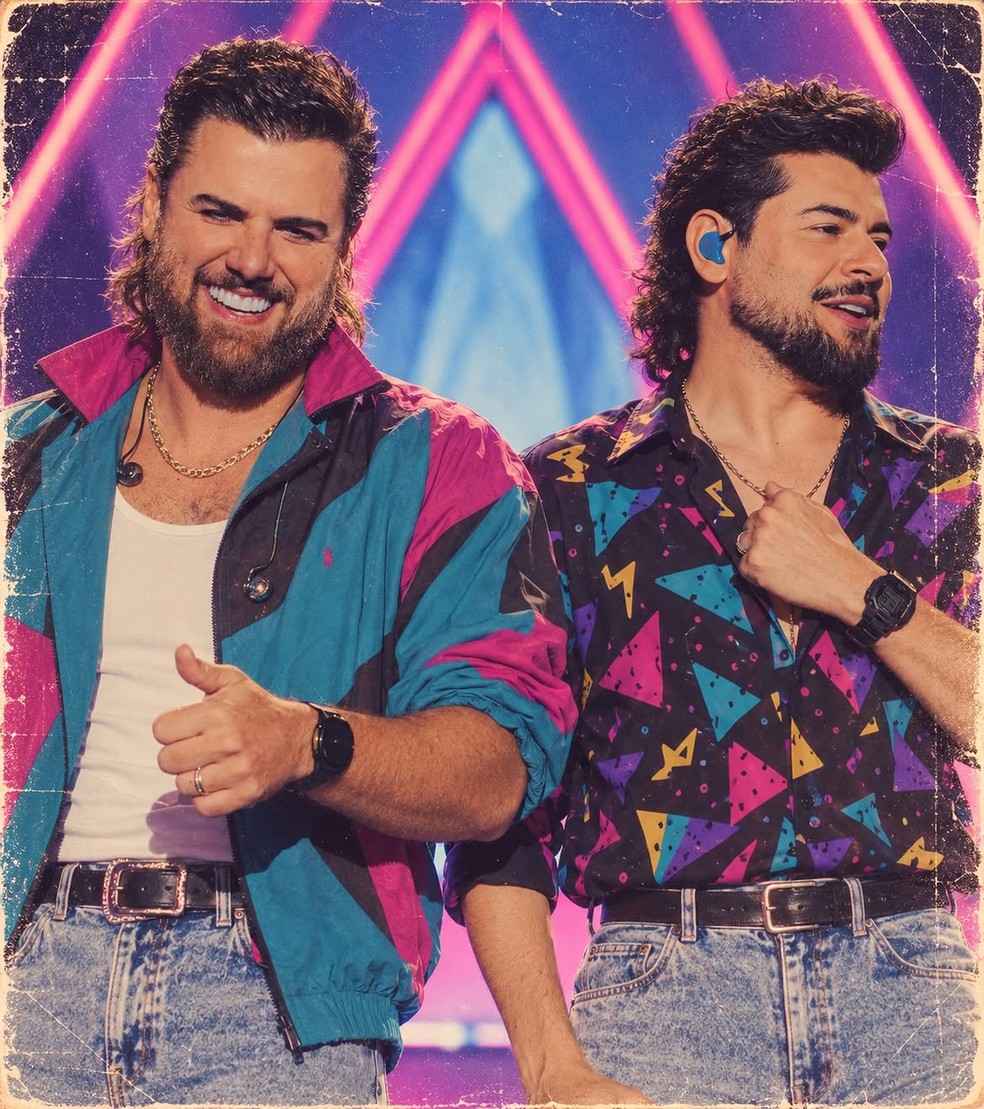 Zé Neto e Cristiano em trend dos anos 80 — Foto: Instagram/reprodução