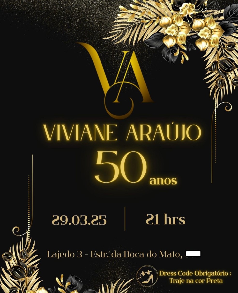 O convite da festa de anivers&aacute;rio de Viviane Ara&uacute;jo &mdash; Foto: reprodu&ccedil;&atilde;o