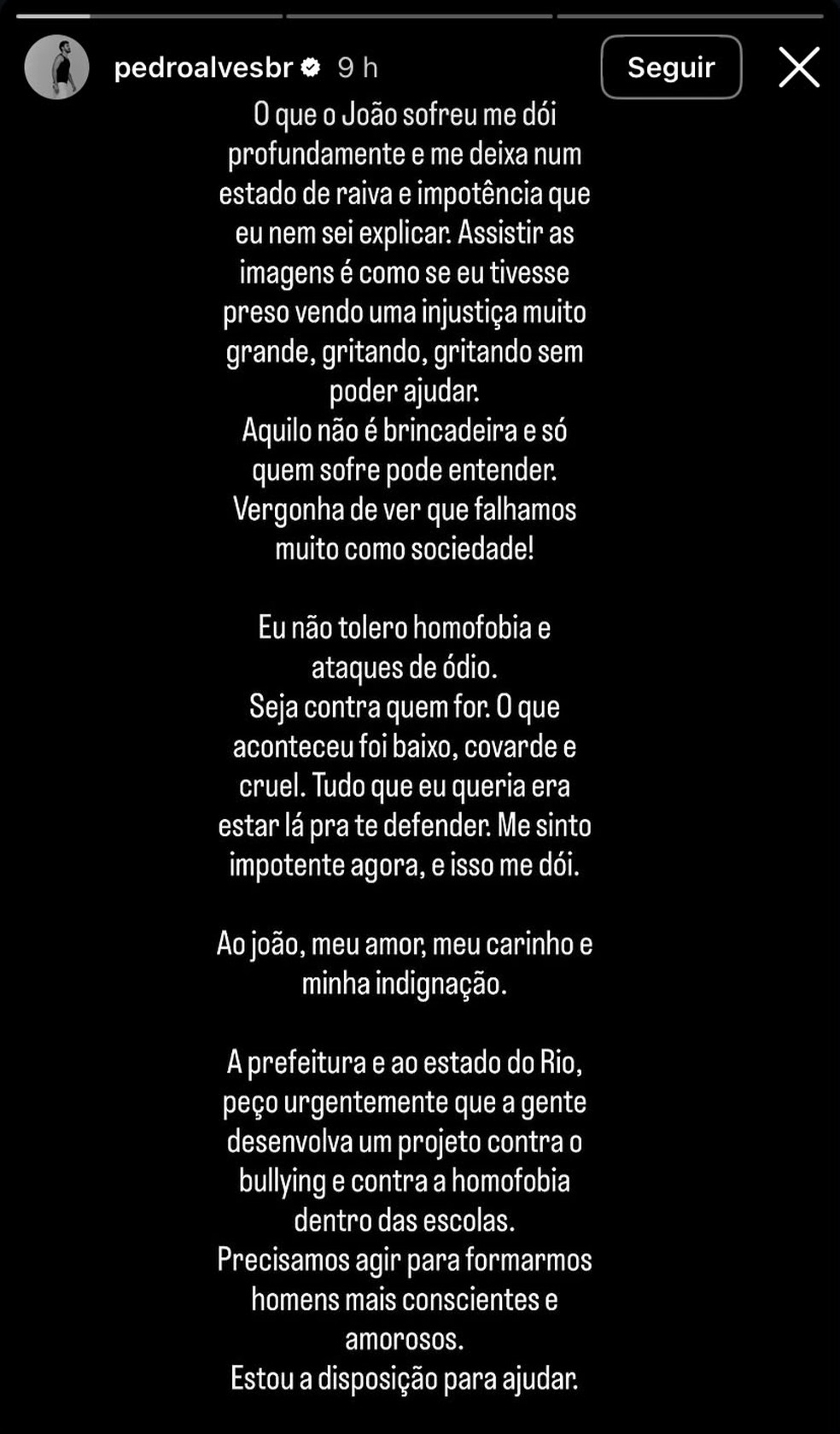 Elenco de 'Quem ama cuida' presta apoio a João Victor Gonçalves após ataque homofóbico — Foto: Reprodução/ Instagram