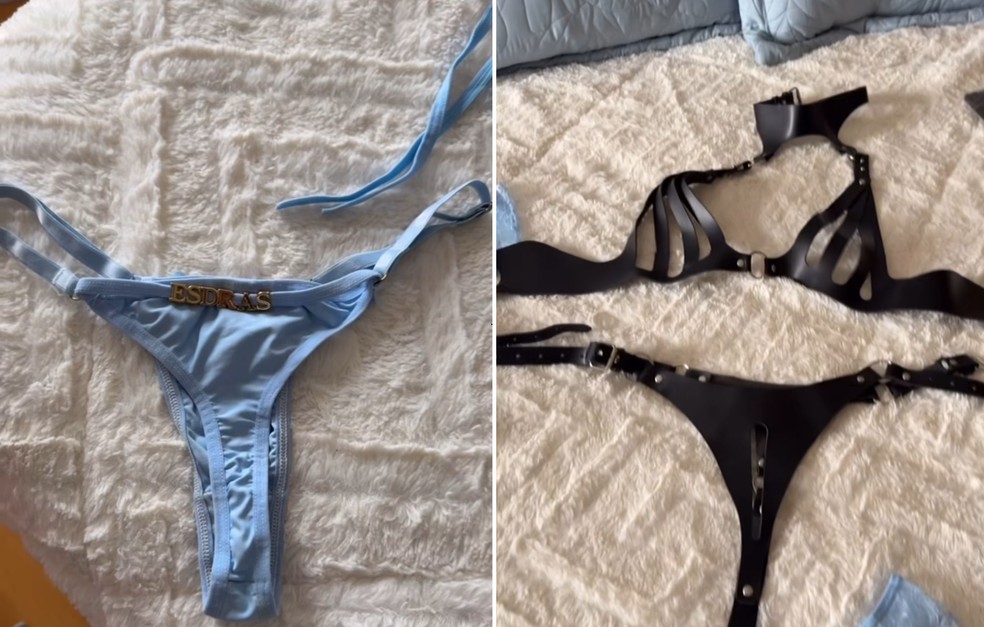 Gretchen mostra calcinha com o nome do marido e lingerie de couro — Foto: Reprodução/Instagram