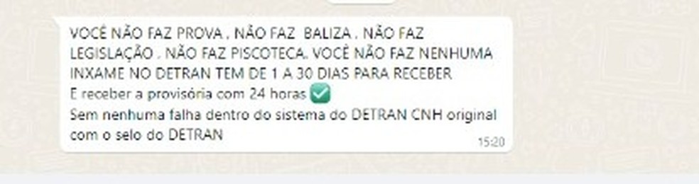 Mensagem enviada pelo atendente do Ceará — Foto: Reprodução/WhatsApp