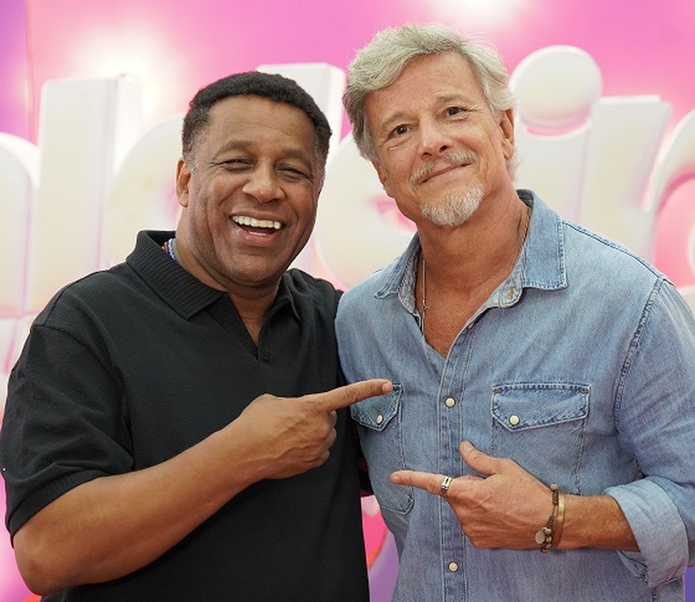 Ailton Graça e Marcello Novaes no programa “Caldeirão com Mion”, da TV Globo — Foto: Thalles Trouva/Rede Globo