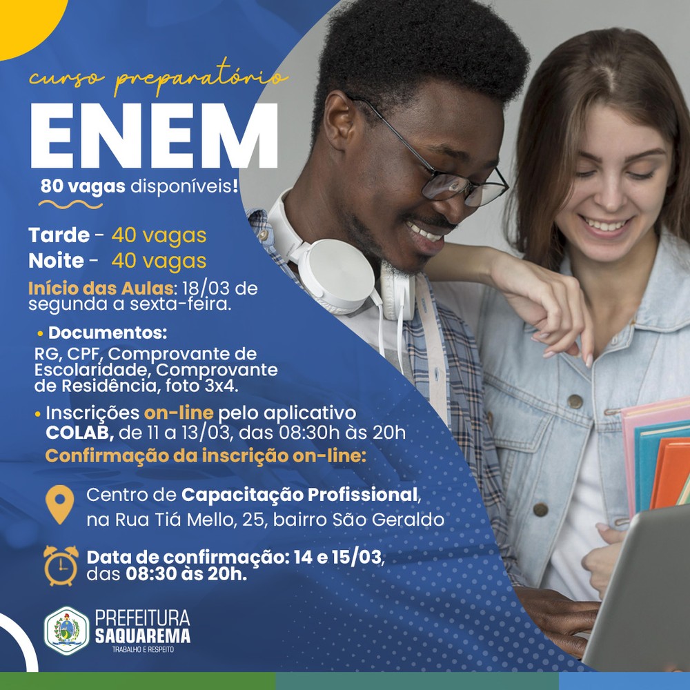 Saquarema abre inscrições para curso preparatório para o ENEM destinado ...