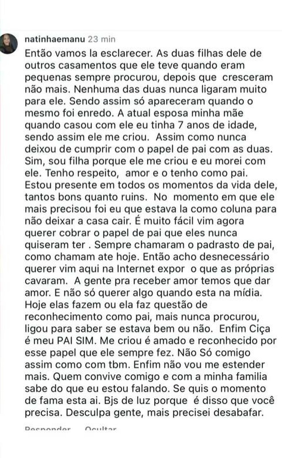 Renata Domingos saiu em defesa de Mestre Ciça — Foto: Reprodução/Instagram