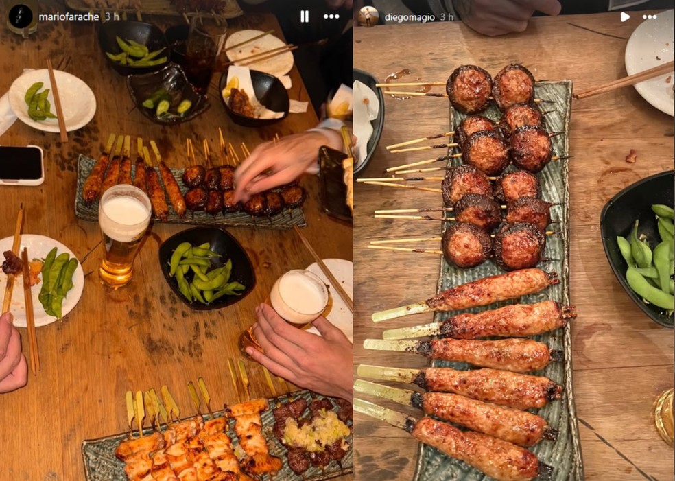 Mário Farache, amigo de Gabigol, e Diego, amigo de Rafaella, postaram em um restaurante em Tóqui — Foto: Reprodução/Instagram