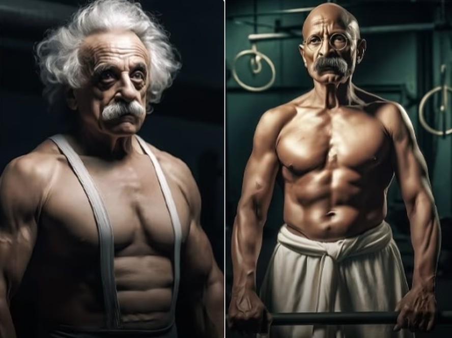 Gandhi e Einstein em versão musculosa com inteligência artificial