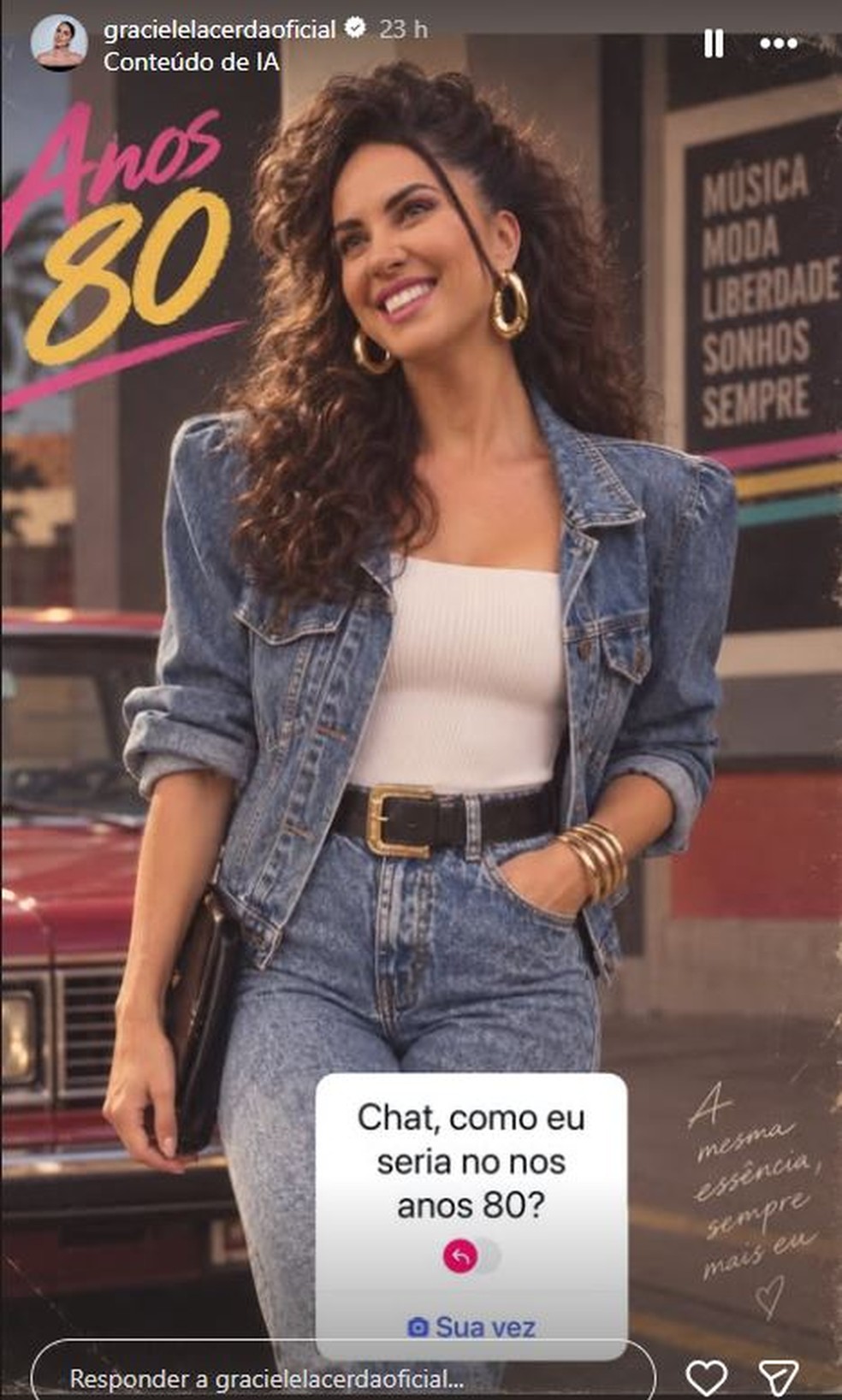 Graciele Lacerda em trend dos anos 80 — Foto: Instagram/reprodução