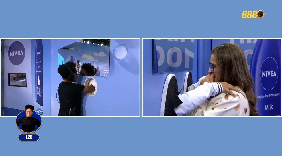 Milena encosta na mãe após vencer prova do anjo no 'BBB 26' — Foto: Reprodução/TVGlobo