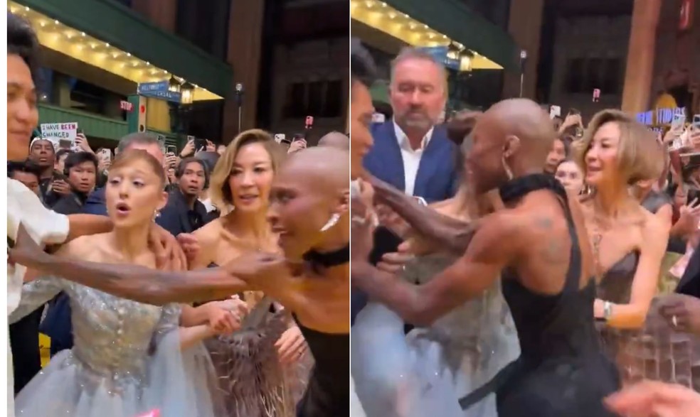 Cynthia Erivo na première de Wicked: Parte Dois, defendendo sua colega de elenco, Ariana Grande, do assédio de um fã — Foto: Reprodução / Internet