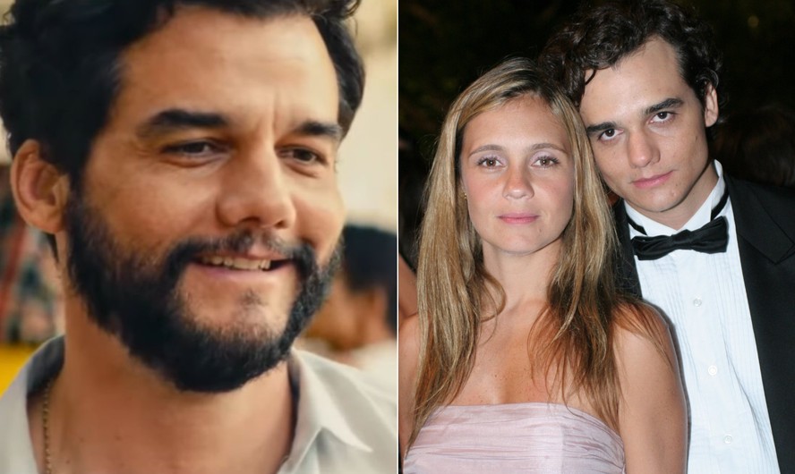 Wagner Moura em 'O agente secreto' e com Adriana Esteves, seu par romântico em 'A lua me disse'