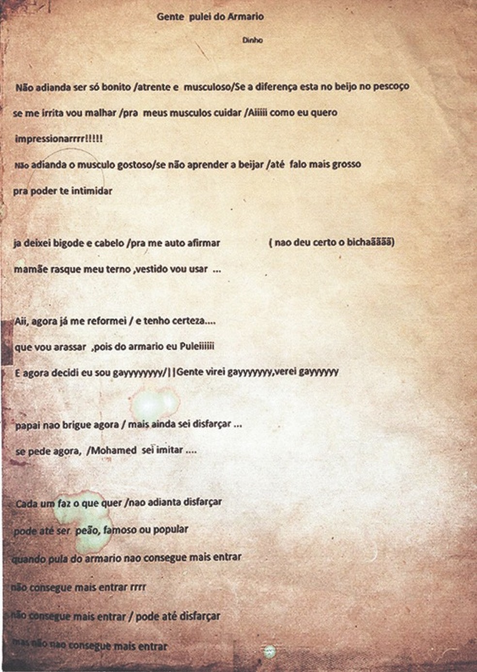 Continuação para a música "Robocop gay" composta por Dinho, dos Mamonas Assassinas — Foto: Arquivo pessoal