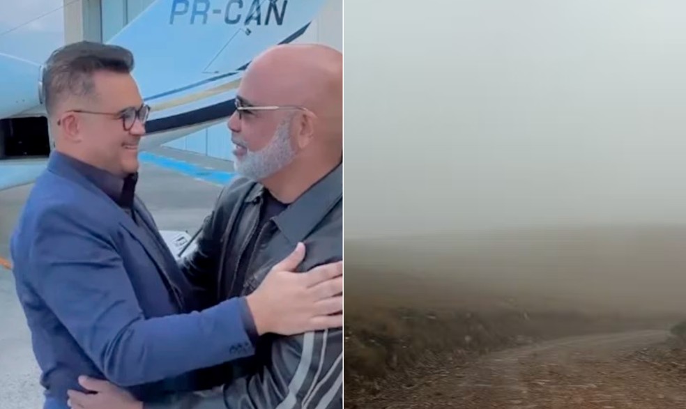 O empresário Bruno Avelar e o cantor Rick, dupla de Renner, estavam em helicóptero desaparecido em Urubici — Foto: Reprodução/Instagram e Corpo de Bombeiros/Reprodução