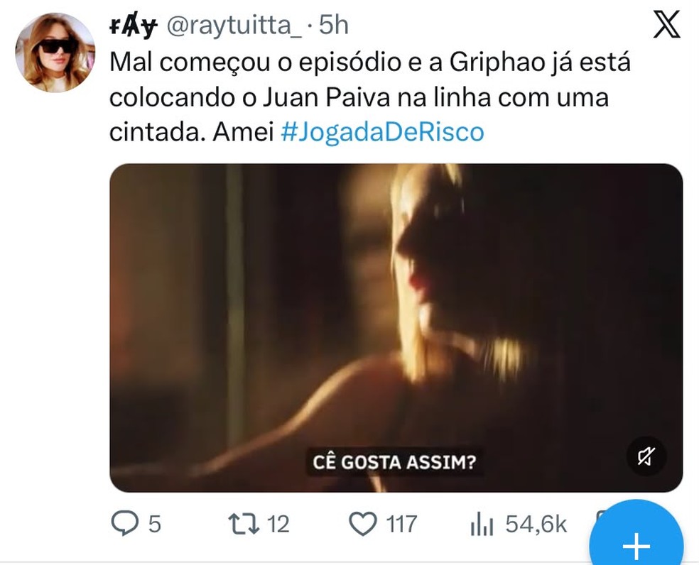 Internautas repercutem sexo e nudez em 'Jogada de risco' — Foto: Reprodução/ X