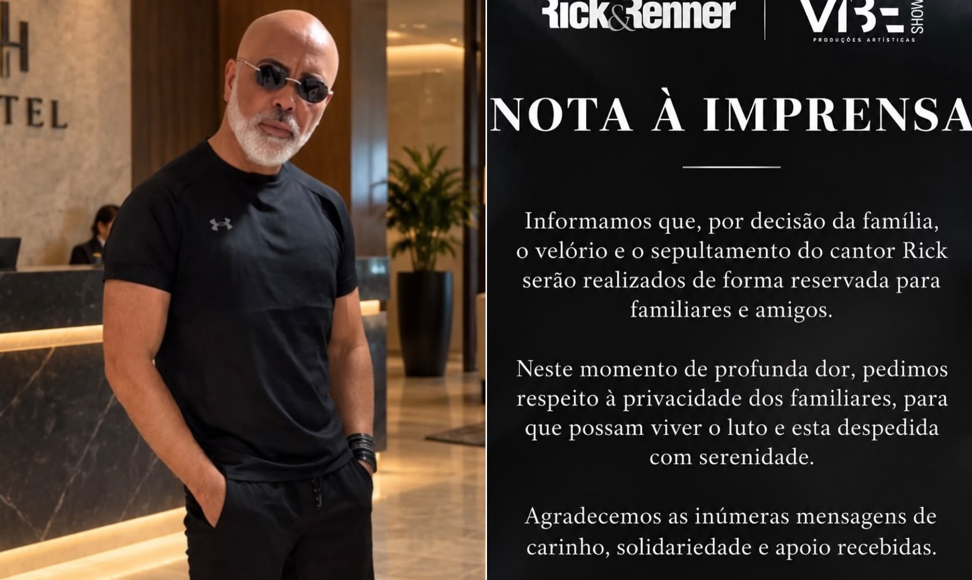 Velório do cantor Rick será reservado a familiares e amigos