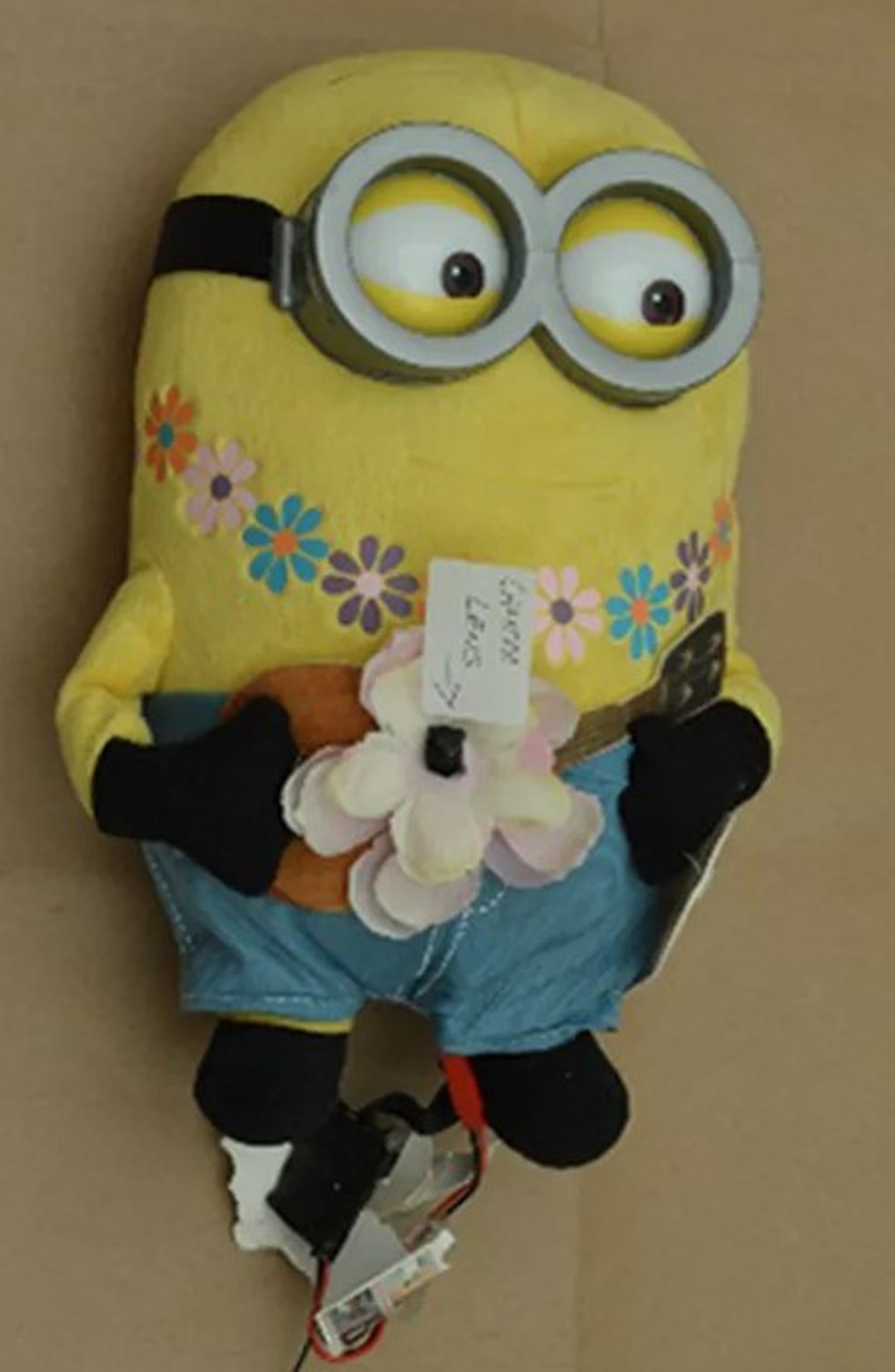 Minion de pelúcia adaptado com câmera de espionagem usado pela rede búlgara pró-Rússia — Foto: Reprodução