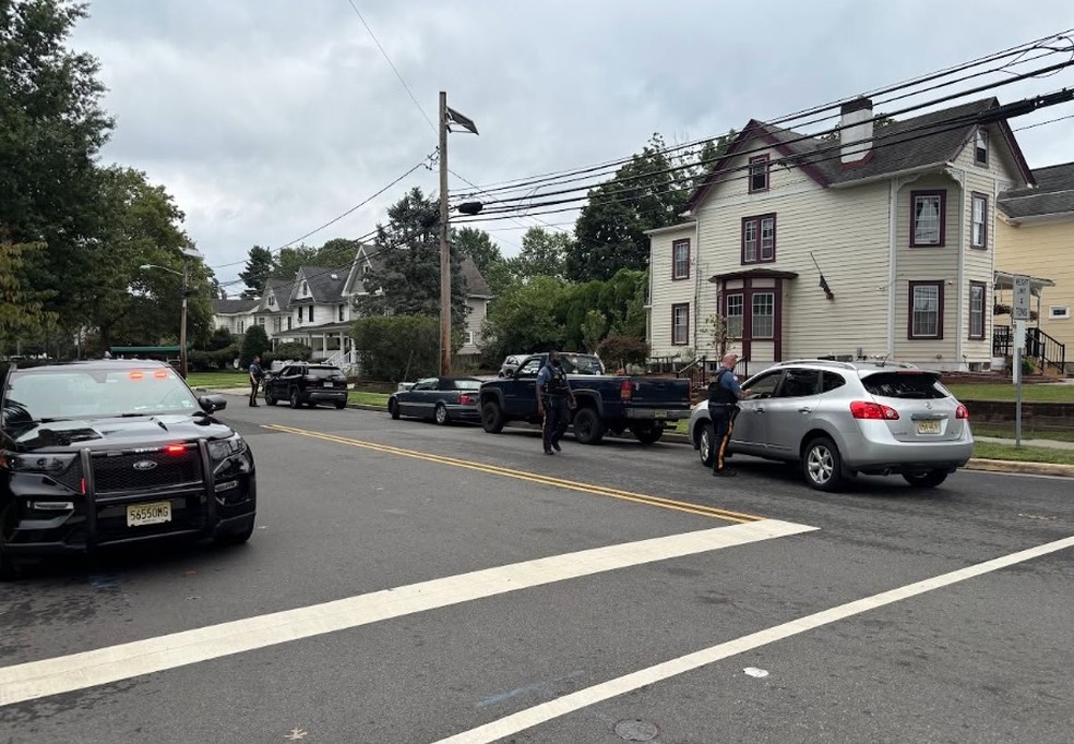 Motorista abordando após ser flagrado comentendo infração por policial disfarçado de arbusto em rua de Dunellen (Nova Jersey, EUA) — Foto: Reprodução/Facebook