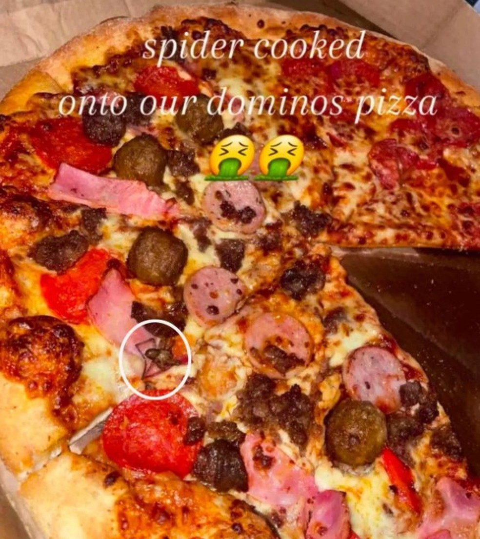 Cliente fica horrorizada ao encontrar aranha em pizza; 'edi&ccedil;&atilde;o do Halloween', brincou internauta &mdash; Foto: Reprodu&ccedil;&atilde;o