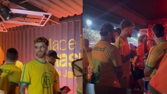 Léo Pereira, zagueiro do Flamengo, celebra Carnaval no camarote Nº1 da Sapucaí