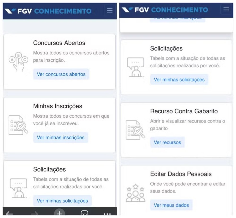 A página no site da FGV — Foto: Reprodução