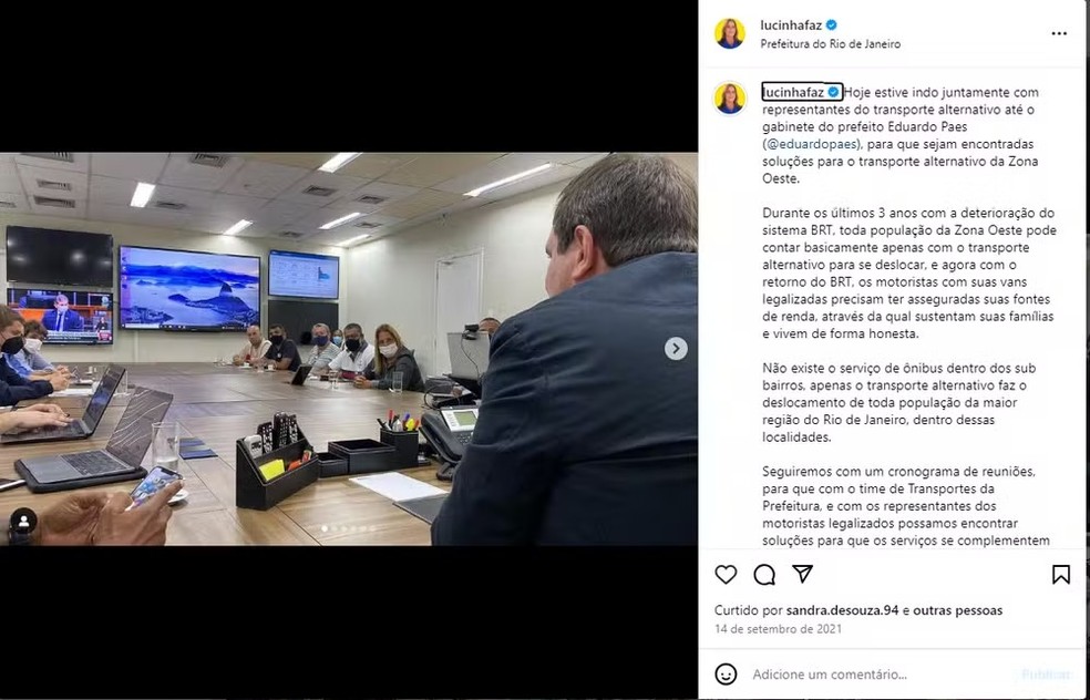 Reuni&atilde;o de Lucinha com motoristas de vans ligados &agrave; milicianos, segundo o MP' &mdash; Foto: Reprodu&ccedil;&atilde;o