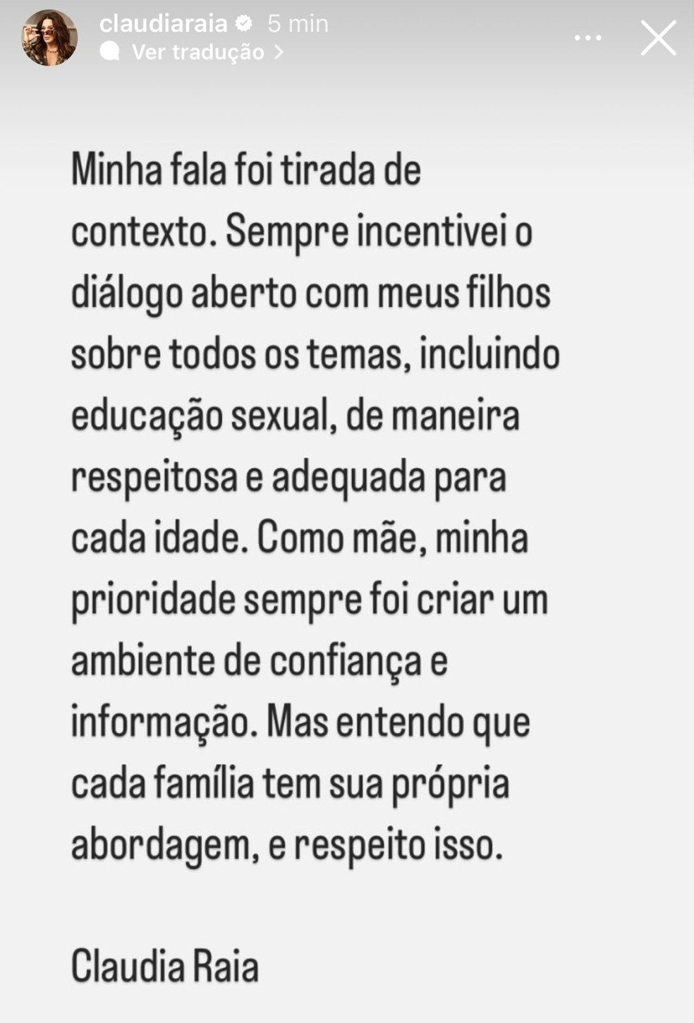 Claudia Raia se manifesta ap&oacute;s cr&iacute;ticas por dizer que deu vibrador &agrave; filha aos 12 anos &mdash; Foto: Instagram