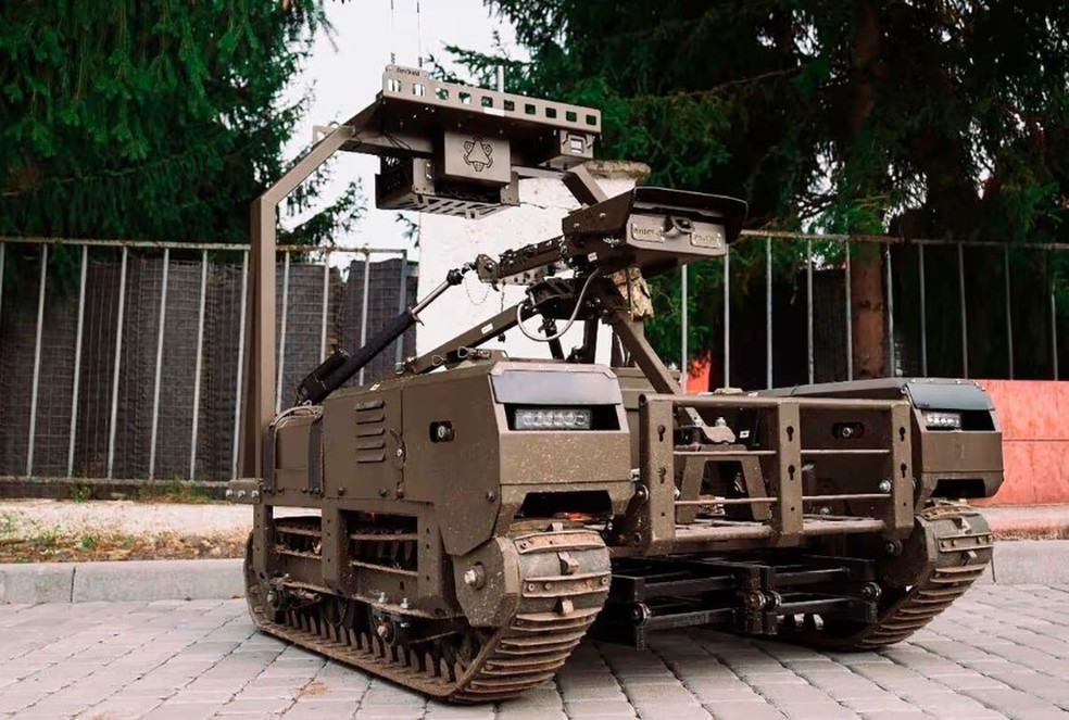 Robô TW-7.62 controlado remotamente e operado pela Ucrânia na guerra contra a Rússia — Foto: Reprodução