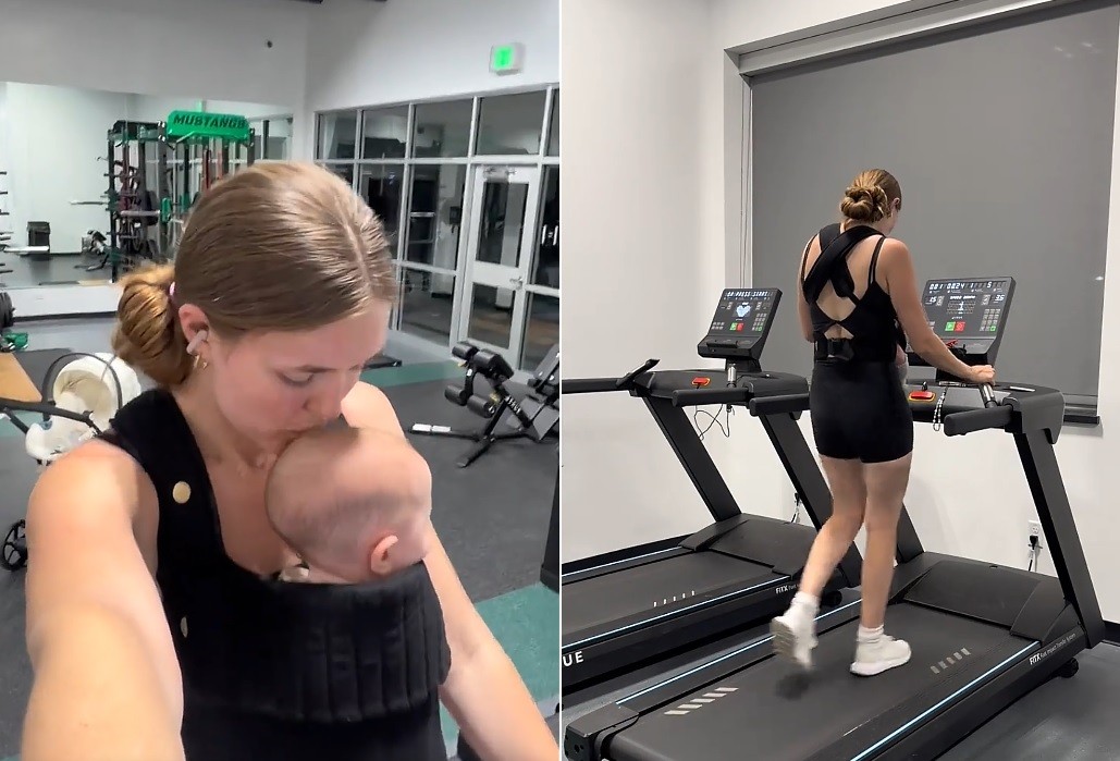 Influencer gera polêmica ao caminhar com bebê em esteira de academia Influencer gera polêmica ao caminhar com bebê em esteira de academia