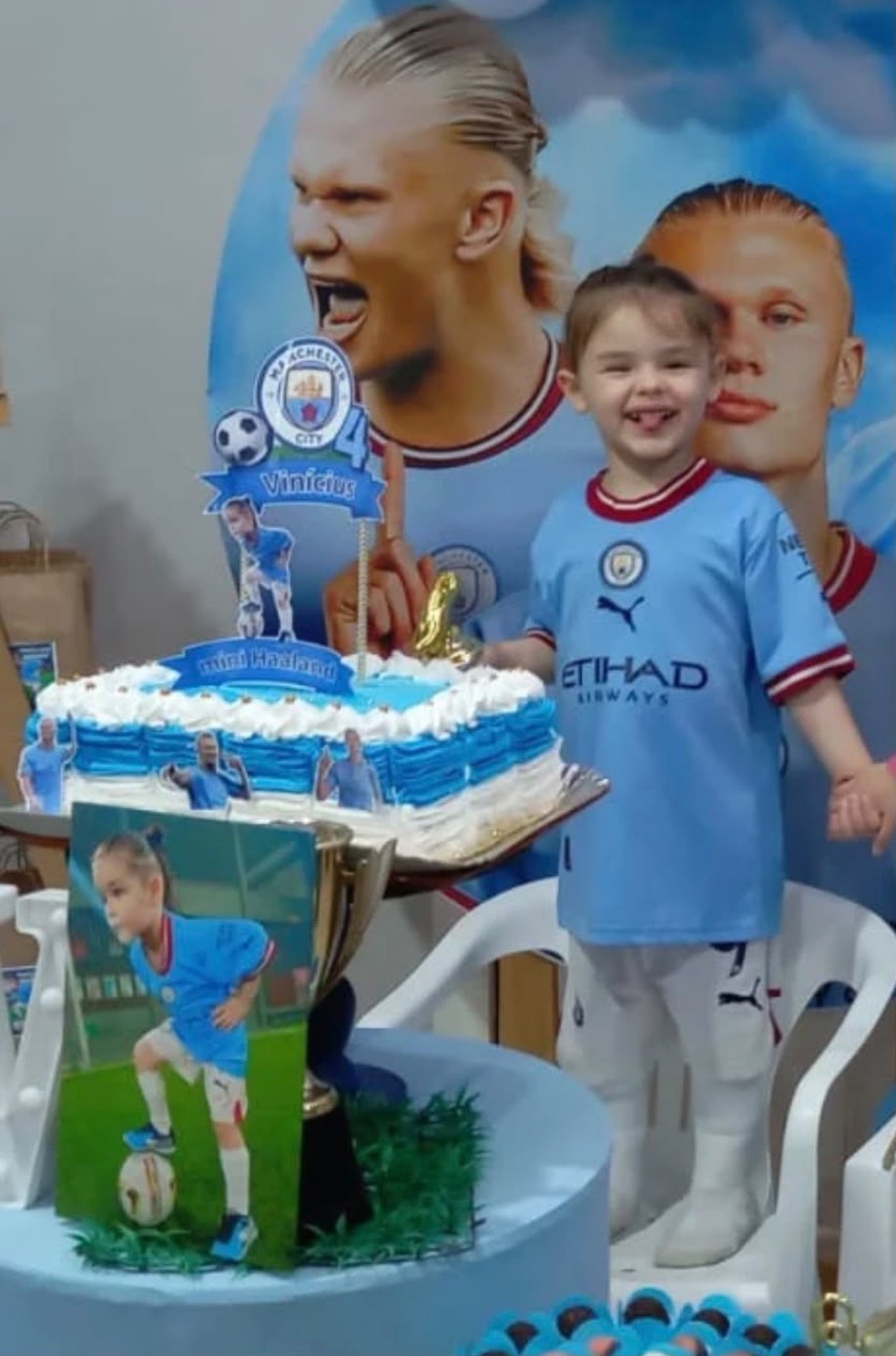 Aniversário de 4 anos do Vini com tema do Haaland — Foto: Reprodução / Instagram