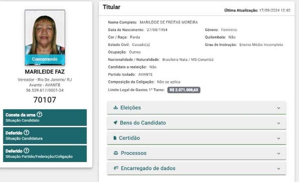 Candidata a vereadora no Rio, Marileide Faz não recebe votos — Foto: Reprodução
