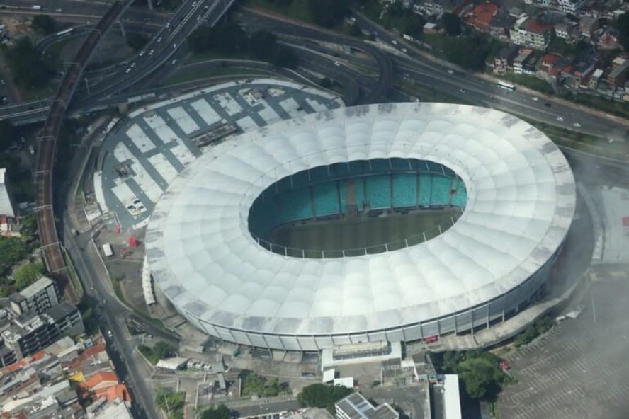 Imagem aérea da Arena Fonte Nova, em Salvador, na Bahia