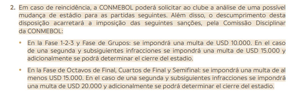 Artigo do Manual de Clubes da Conmebol prevê punições por conta de gramado — Foto: Reprodução