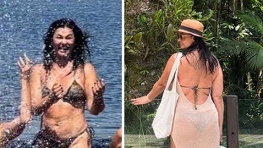 Suzana Alves, a icônica Tiazinha, exibe boa forma em cenário praiano durante viagem com amigas