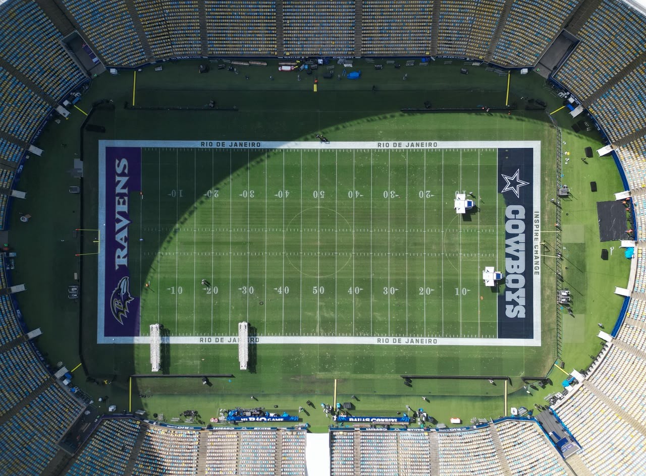 Foto revela transformação do gramado do Maracanã para jogo da NFL entre Ravens e Cowboys