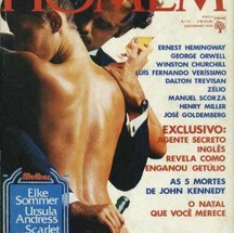 Livia Mund, de costas, posa com um modelo na capa da "Playboy" em 1976 &mdash; Foto: reprodu&ccedil;&atilde;o