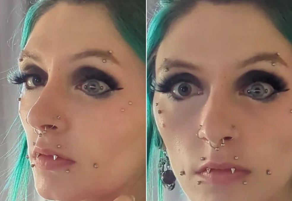 Mulher viraliza com 'piercing' em globo ocular — Foto: Reprodução/Instagram