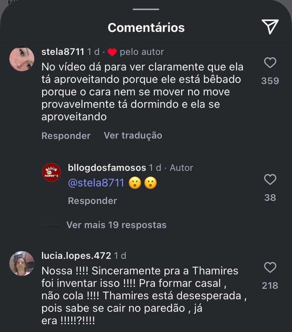 internautas criticam a postura de Thamiris — Foto: reprodução
