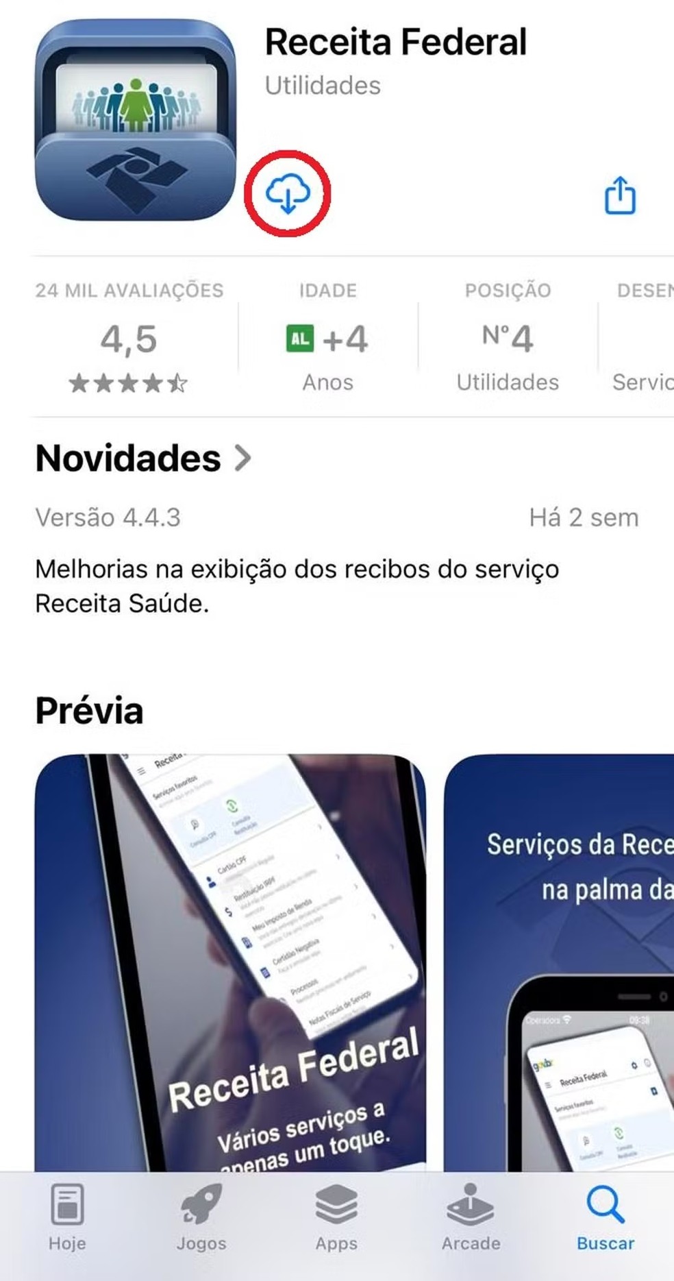 O app da Receita Federal na AppStore, do iOS — Foto: Reprodução