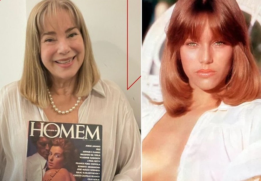 Livia Mund com a primeira 'Playboy' nas m&atilde;os e uma foto do seu ensaio para a revista
