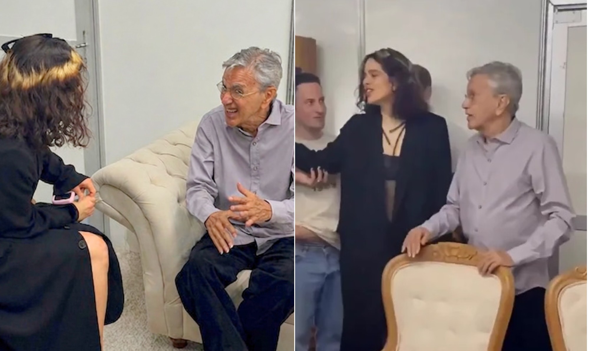 Caetano Veloso se diverte em conversa com Rosalía em bastidor de show; cantor foi homenageado