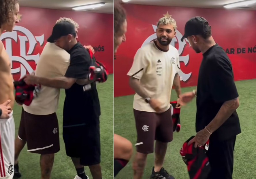 Neymar cumprimenta ex-cunhado Gabigol em vestiário do Flamengo