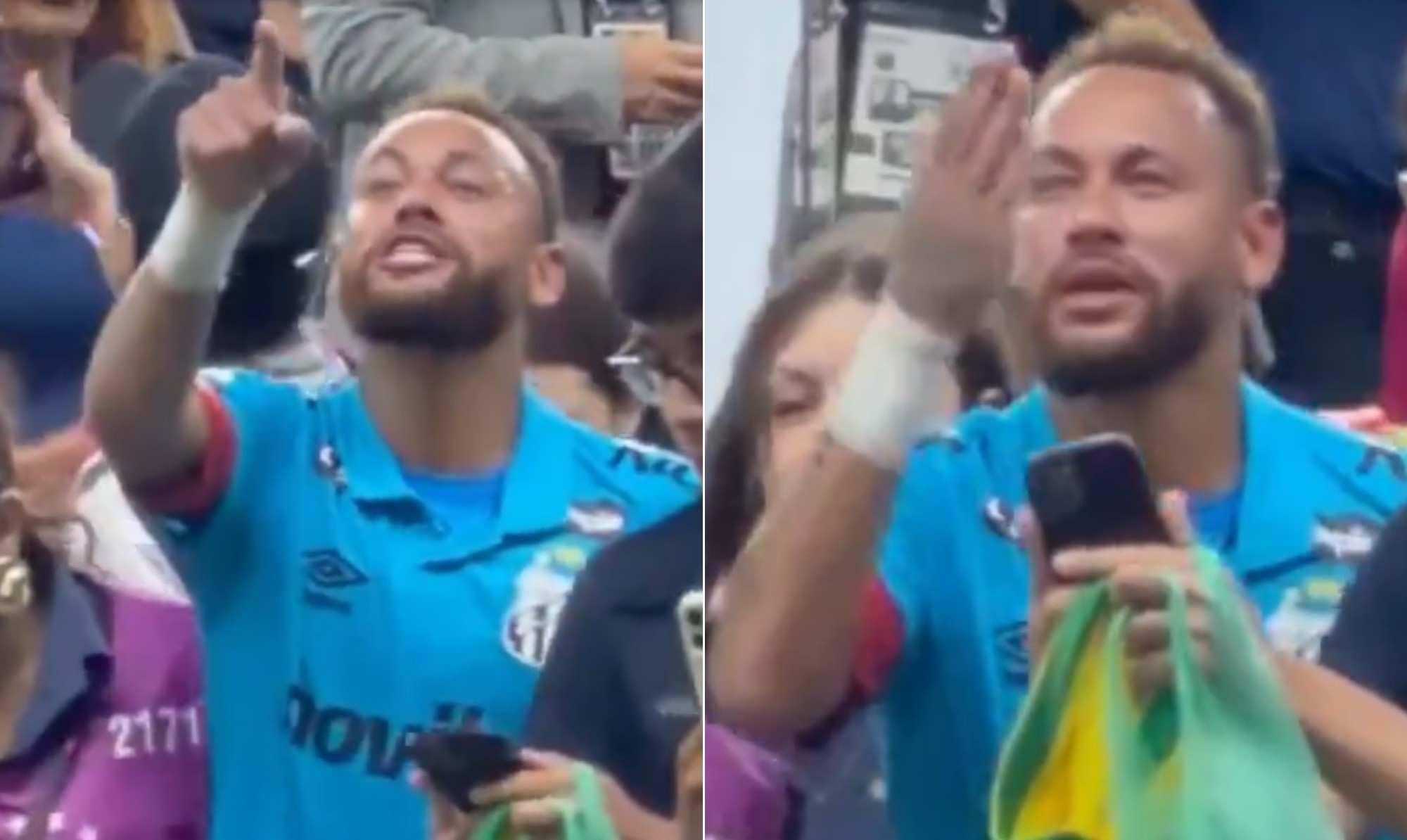 Neymar discute com torcedor na arquibancada, manda beijo e diz: 