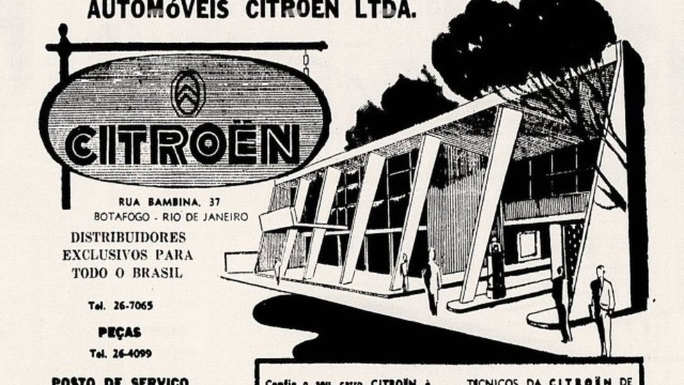 Em 1955, a moderna sede da Automóveis Citroën Ltda da Rua Bambina 37, Botafogo  — Foto:  Arquivo/1955