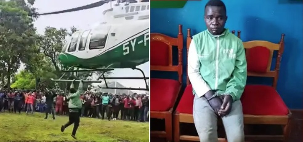 Stephen Odhiambo Ouma foi preso após se agarrar a helicóptero — Foto: Reprodução