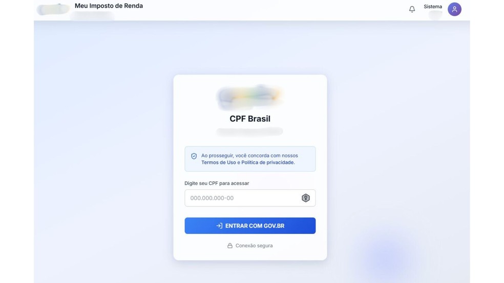 Veja um exemplo de site do golpe do CPF cancelado — Foto: Reprodução